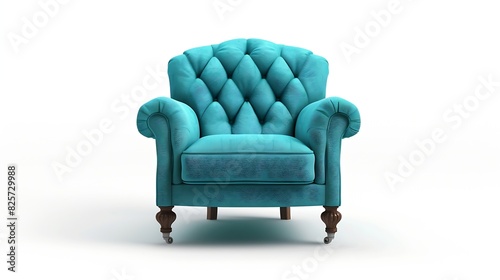One comfortable turquoise armchair isolated on white : Generative AI