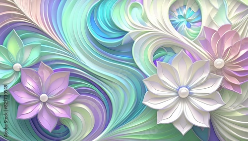 abstract 3d background with a pattern of curves and zigzag lines; floral, soft blue and pink