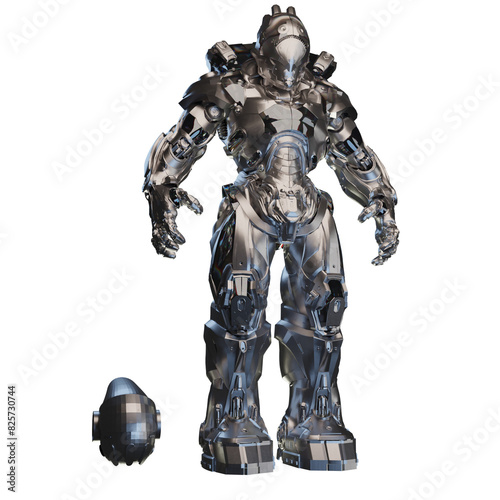 robot 3d rendering metal and glass