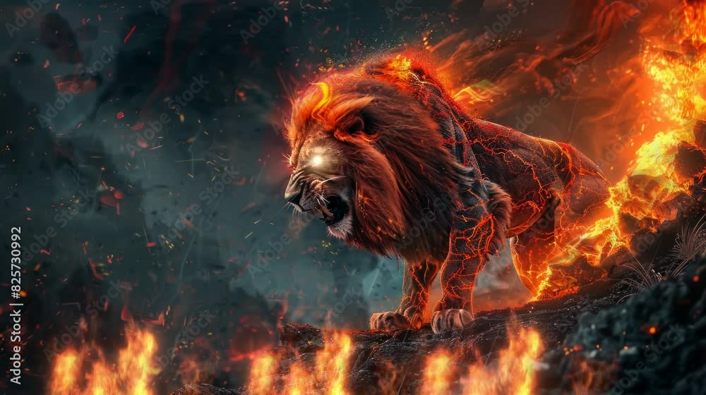 a roaring and angry lion. Virtual 4K video animation background with looping time lapse with very smooth graphics.