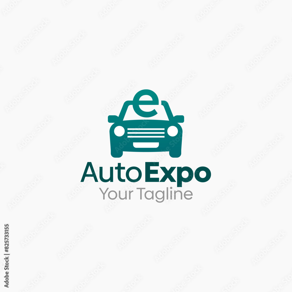 Illustration Vector Graphic Logo of Auto Expo. Merging Concepts of Initial Alphabet E and Car Shape. Good for business, startup, company logo