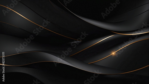 abstract background, luxurious black and curve golden lines