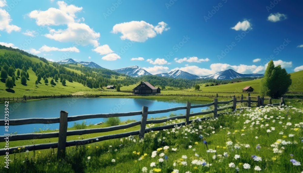 A stunning spring day landscaping views of fertile land surrounded beautiful green vegetation, wide stretches of hills and mountains with clear skies in spring A stunning spring day landscaping views of fertile land surrounded beautiful green vegetation, wide stretches of hills and mountains with clear skies in spring