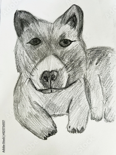 Dog hand drawn with pencil,sketching on paper,