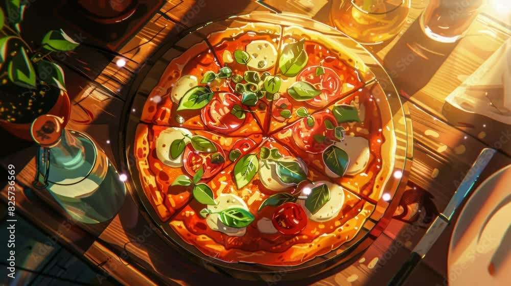 pizza with lots of toppings on it. Virtual 4K video animation background with looping time lapse with very smooth graphics.