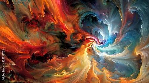 Swirling bursts of color converging into an intricate and mesmerizing abstract design, full of vitality © Maher