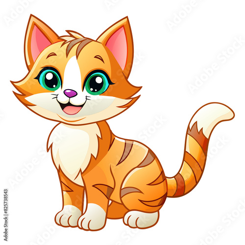 A cheerful and cute orange cat with green eyes, big ears, and a happy expression, standing confidently on its four legs, exuding charm and playfulness.