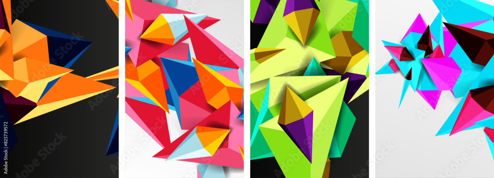 Set of triangle geometric low poly 3d shapes posters Set of triangle geometric low poly 3d shapes posters