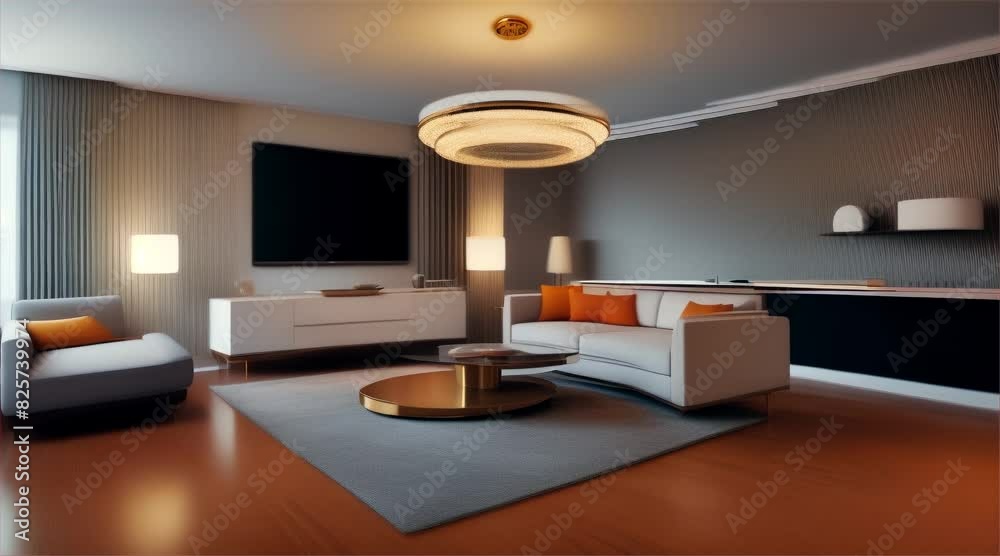 Beautiful and luxurious living room interior with a sofa, table, chandeliers, stylish furniture and elegant design. Beautiful and luxurious living room interior with a sofa, table, chandeliers, stylish furniture and elegant design.