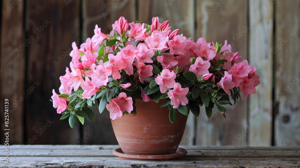 The beauty of a pink azalea or Rhododendron plant in full bloom 