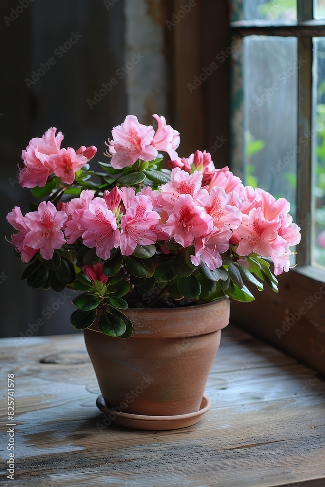 The beauty of a pink azalea or Rhododendron plant in full bloom The beauty of a pink azalea or Rhododendron plant in full bloom