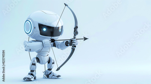 A 3D cute robot doing archery, with space for text