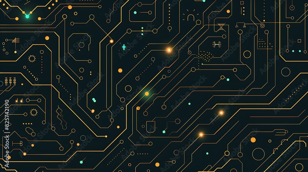 Cartoon Digital Pattern with Circuit Board Elements and Dotted Line Treasure Map - Website Background Illustration Cartoon Digital Pattern with Circuit Board Elements and Dotted Line Treasure Map - Website Background Illustration
