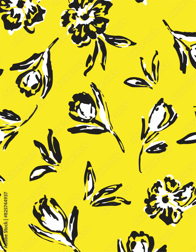 Fototapeta premium Big flowers pattern, upscale floral pattern. graphical textures floral, trendy colors pattern , flowers background with leaves. vector illustration.