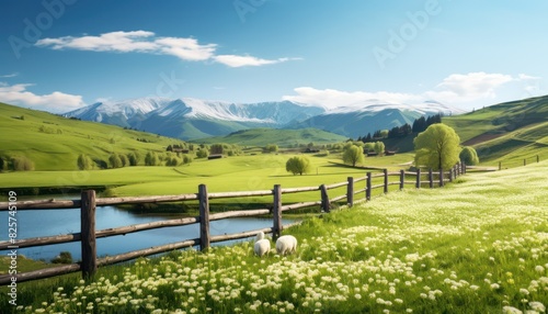 A stunning spring day landscaping views of fertile land surrounded beautiful green vegetation, wide stretches of hills and mountains with clear skies in spring