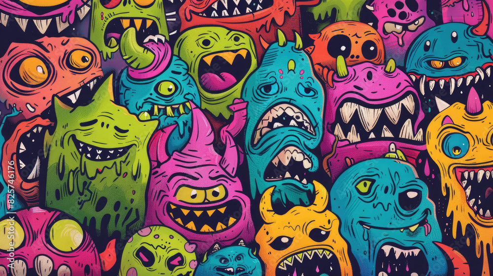 Angry Cute Monster Doodles in Bright Colors