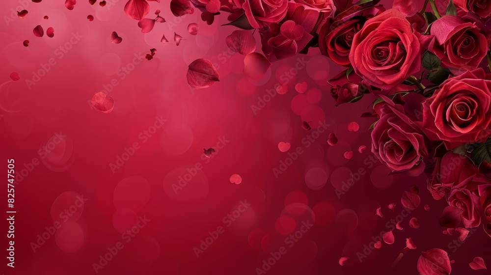 Red roses cascading down on a crimson background, an eye-catching Valentine's Day banner that captures romantic essence