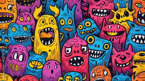 Angry Cute Monster Doodles in Bright Colors