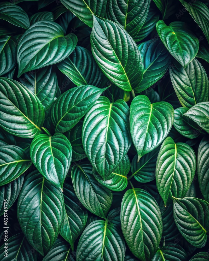 Lush green leaves creating a vibrant natural pattern.