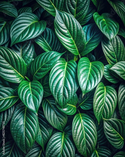 Lush green leaves creating a vibrant natural pattern.