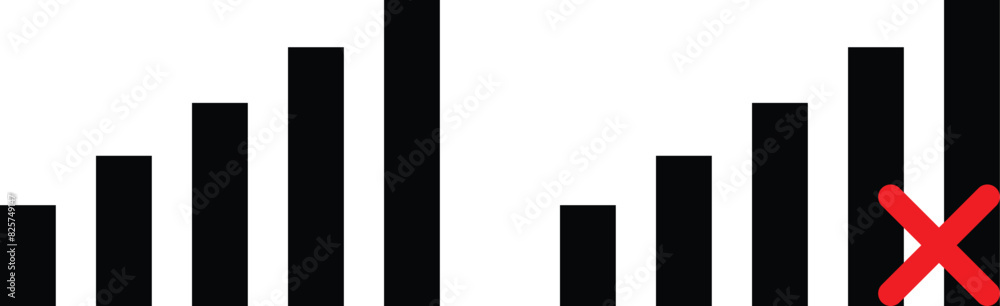 Signal and no signal icons isolated on white background . Good and bad antenna icons . Vector illustration Signal and no signal icons isolated on white background . Good and bad antenna icons . Vector illustration