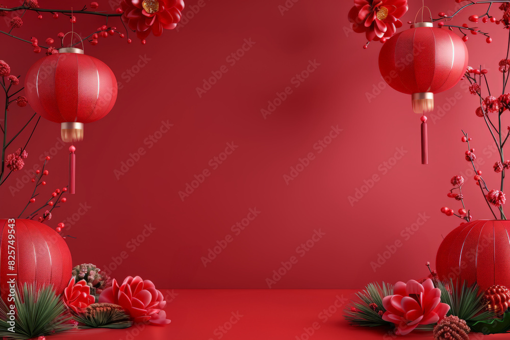Obraz premium Traditional holiday background in Asian style. Chinese Mid-Autumn Festival, Happy New Year. spring festival Asian decor for lunar new year