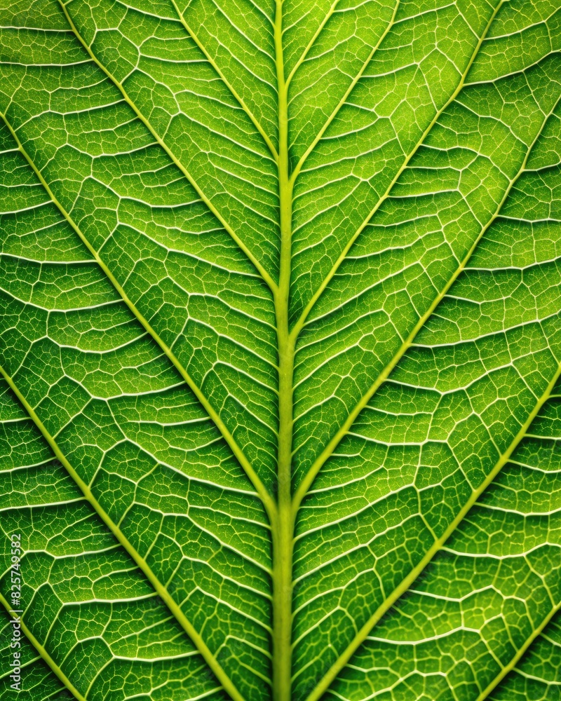 Close-up view of a vibrant green leaf with detailed veins. Close-up view of a vibrant green leaf with detailed veins.