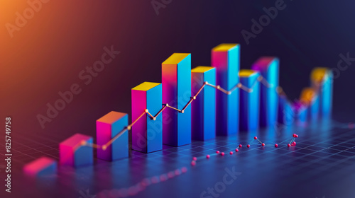 A gradient-colored growth chart with bars, graph lines, and a dark backdrop