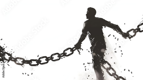 chained man break the chains, A concept of hands breaking free from chains formed by illiteracy, ai generated photo