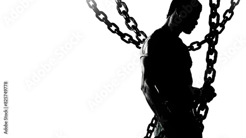 chained man break the chains, A concept of hands breaking free from chains formed by illiteracy, ai generated photo