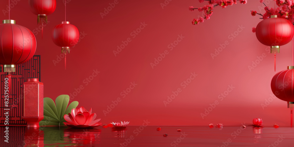 Obraz premium Traditional holiday background in Asian style. Chinese Mid-Autumn Festival, Happy New Year. spring festival Asian decor for lunar new year