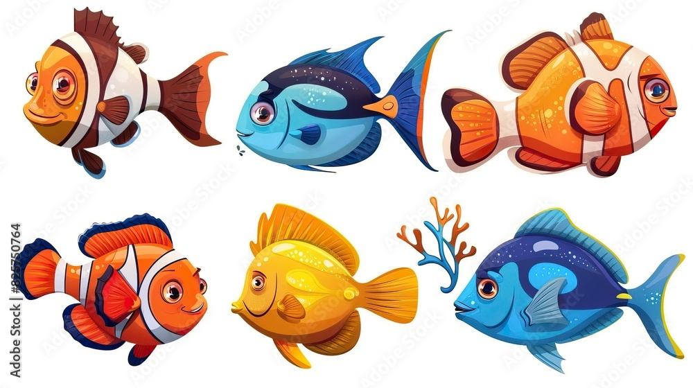 Cartoon fishes set, isolated design elements Cartoon fishes set, isolated design elements