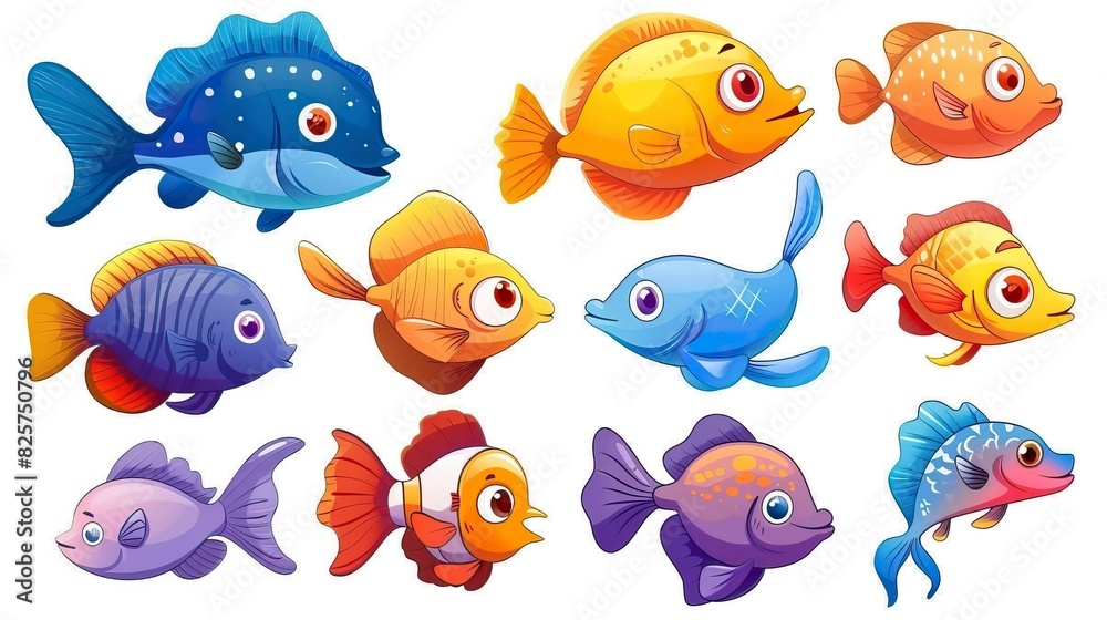 Cartoon fishes set, isolated design elements Cartoon fishes set, isolated design elements