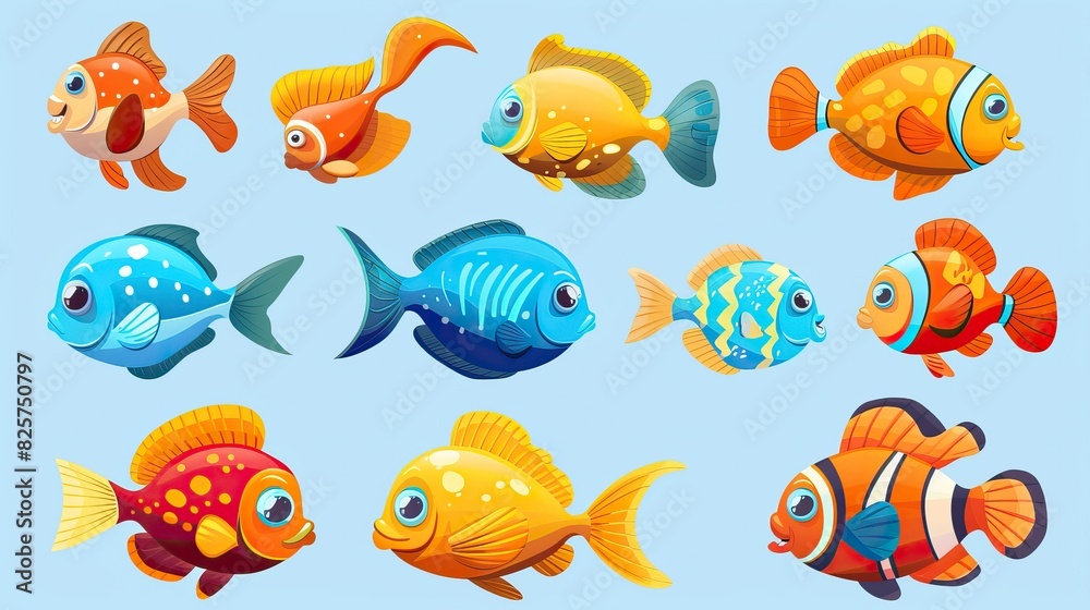 Cartoon fishes set, isolated design elements Cartoon fishes set, isolated design elements
