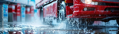 Washing a truck outside up close at a car wash using detergents 