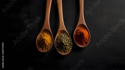 Spices on black background.generative.ai