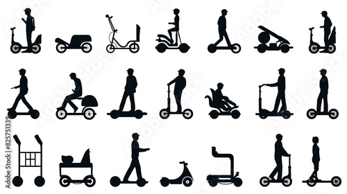 scooter electric kick ride glyph person vector icon riding symbol signs illustration isolated transportation wheel people transport silhouette blue