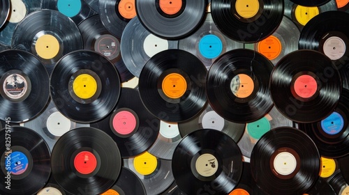 A snapshot of a wall covered in vinyl records with each one marked with a small sticker indicating the artist or genre showcasing the producers organizational skills and vast knowledge