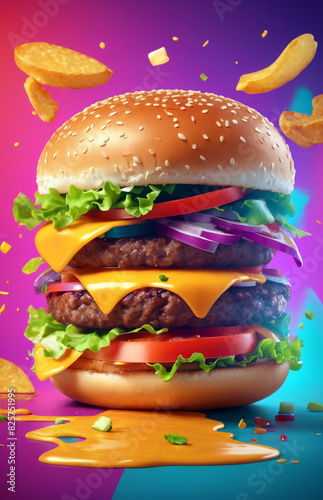 Modern creative delicious burger restaurant promotional copyspace banner background