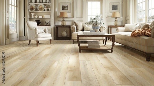 room remodel light wood grain vinyl flooring and cream painted wall, AI Generative