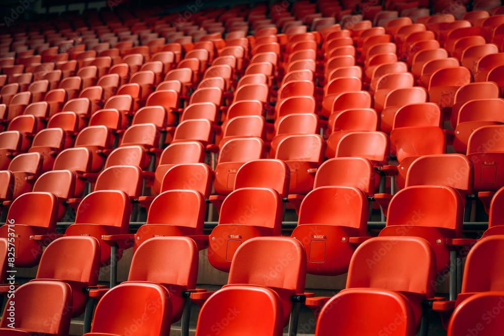 Naklejka premium Orange Tribune Chairs in Stadium for Fans, Outdoor Sports Arena Seating