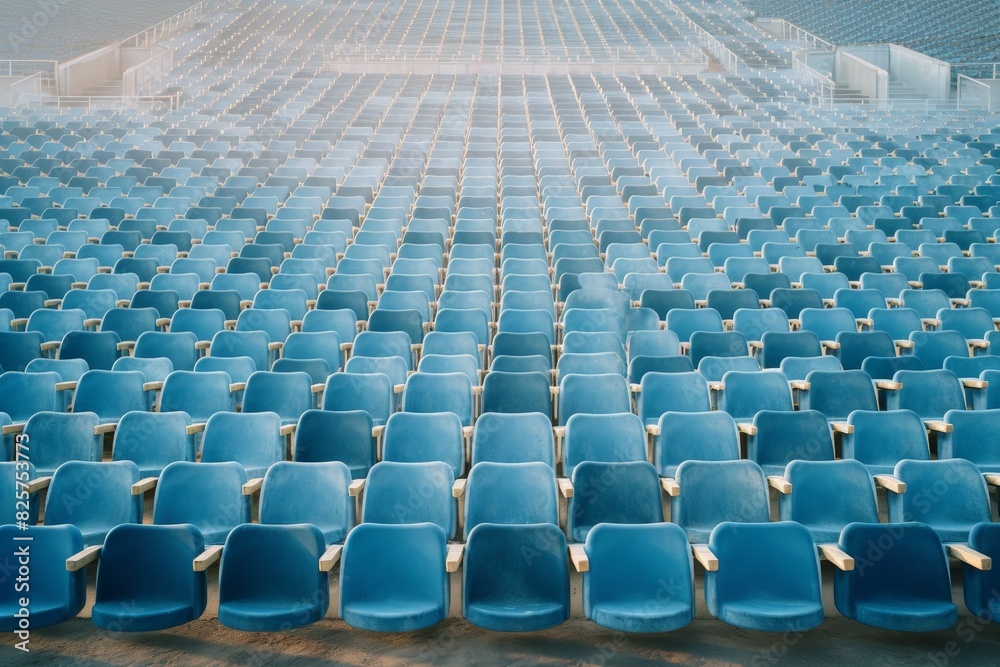Naklejka premium Empty Stadium with Blue Audience Chairs