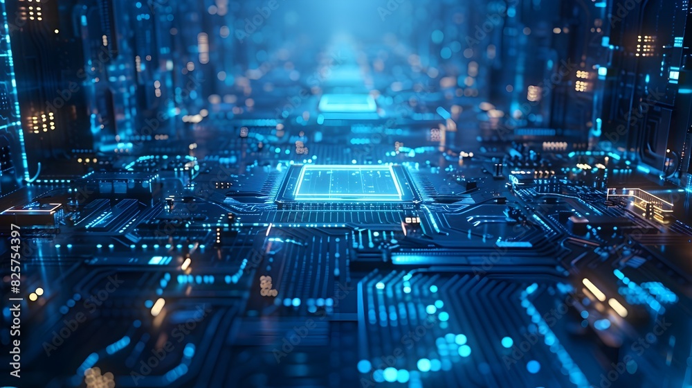 Pulsating Blue Electronic Schematic of Futuristic High-Tech Environment ...