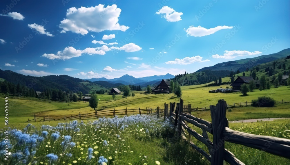 A stunning spring day landscaping views of fertile land surrounded beautiful green vegetation, wide stretches of hills and mountains with clear skies in spring