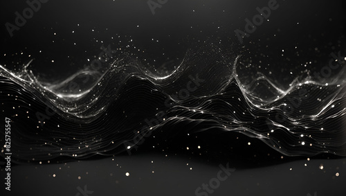 Black color abstract futuristic particles wave background design photo
