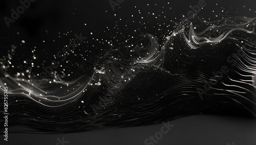 Black color abstract futuristic particles wave background design