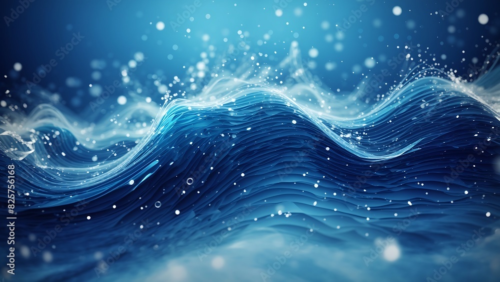 Blue color abstract futuristic particles wave background design