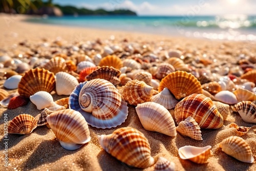 Summer tropical beach vacation concept with seashells, wallpaper background backdrop © Kheng Guan Toh