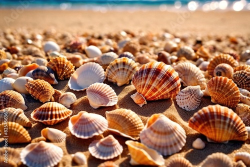 Summer tropical beach vacation concept with seashells  wallpaper background backdrop