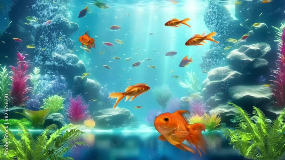 Goldfish in aquarium with green plants Goldfish in aquarium with green plants